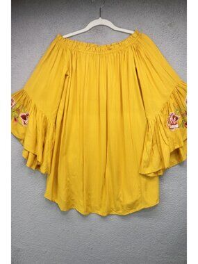 Feathers Off the Shoulder Large Bell Sleeve Tunic-Large-Embroidered-BOHO-Hippie